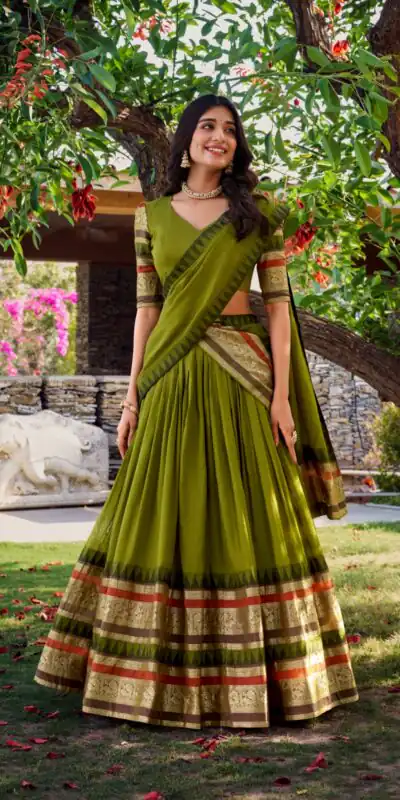 Mehndi Chanderi Plain Lehenga Choli | Lehenga, Bollywood Lehenga, Creative Lehenga, Designer Lehenga, Embroidered Lehenga, Party Wear Lehenga