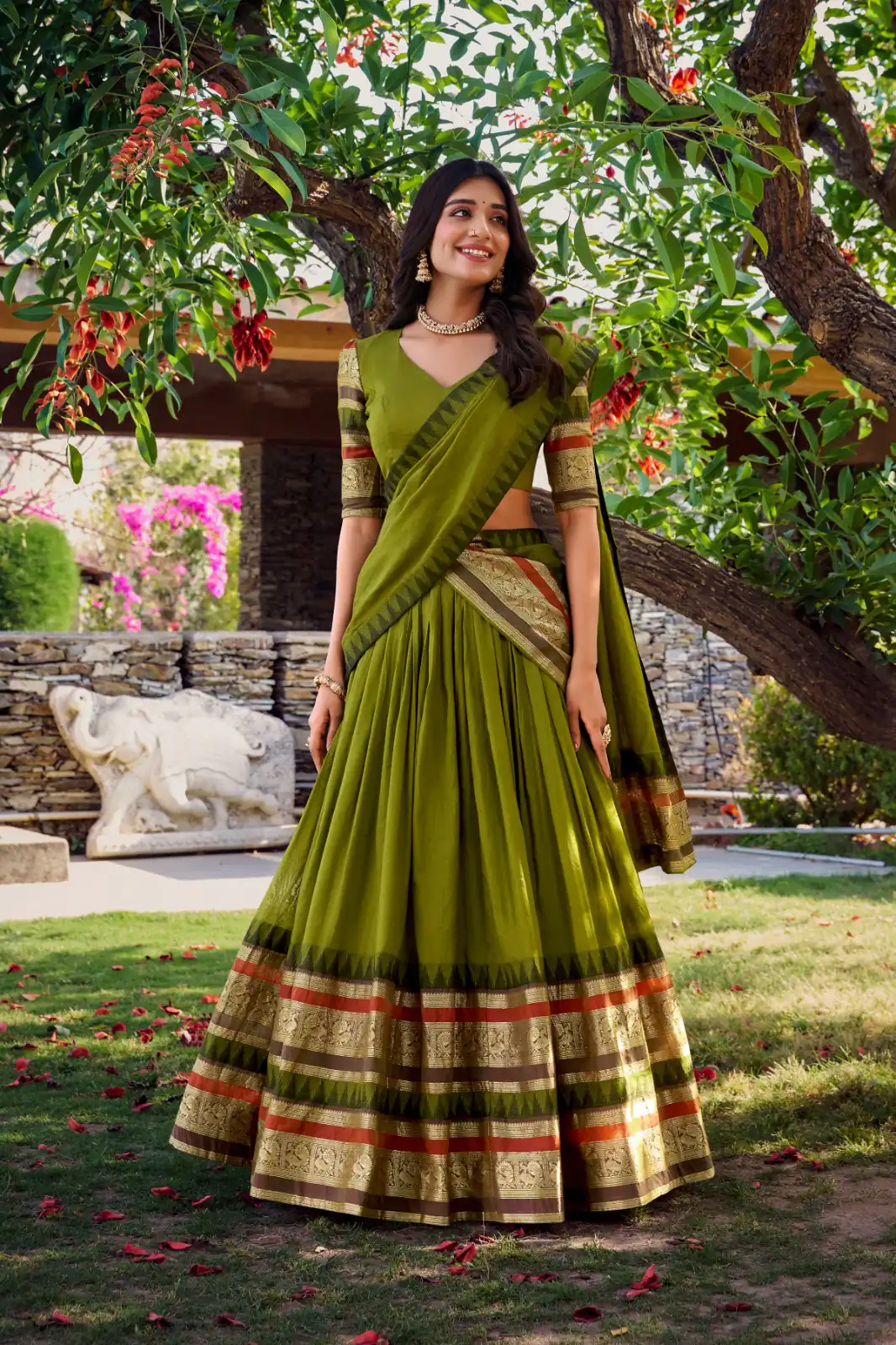 Mehndi Chanderi Plain Lehenga Choli | Lehenga, Bollywood Lehenga, Creative Lehenga, Designer Lehenga, Embroidered Lehenga, Party Wear Lehenga