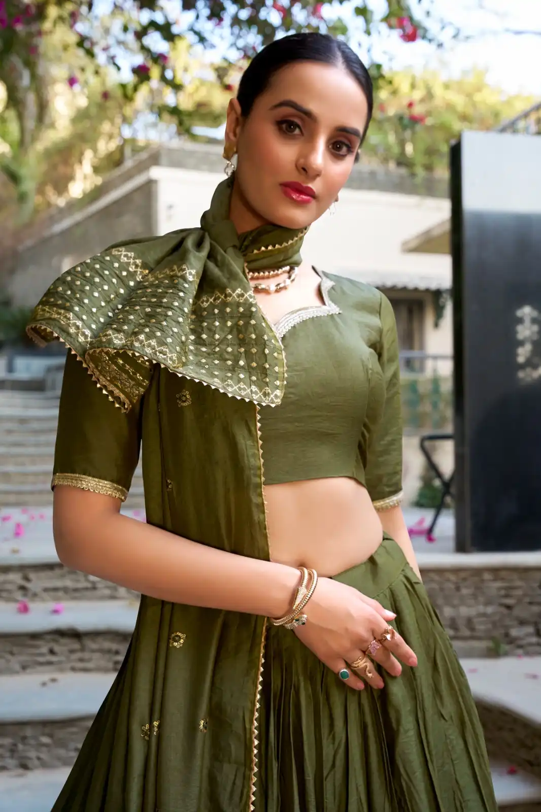 Mehndi Chanderi Plain With Zari Weaving Work Border Lehenga Choli | Lehenga, Bollywood Lehenga, Creative Lehenga, Designer Lehenga, Embroidered Lehenga, Party Wear Lehenga