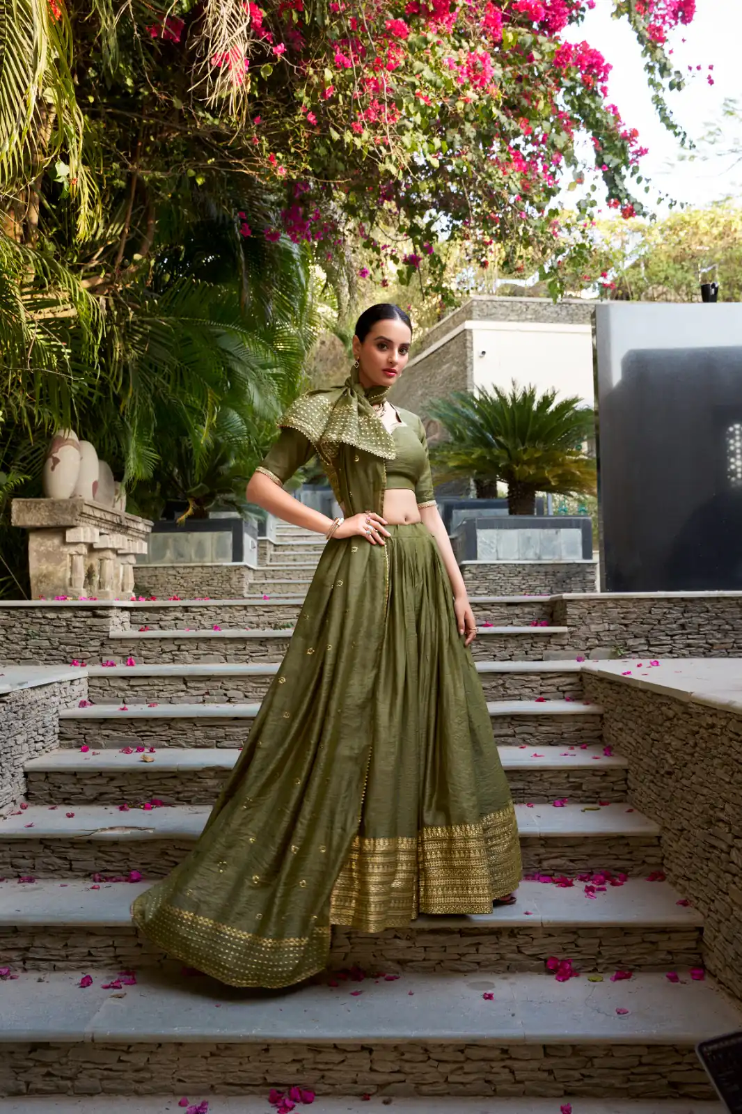 Mehndi Chanderi Plain With Zari Weaving Work Border Lehenga Choli | Lehenga, Bollywood Lehenga, Creative Lehenga, Designer Lehenga, Embroidered Lehenga, Party Wear Lehenga