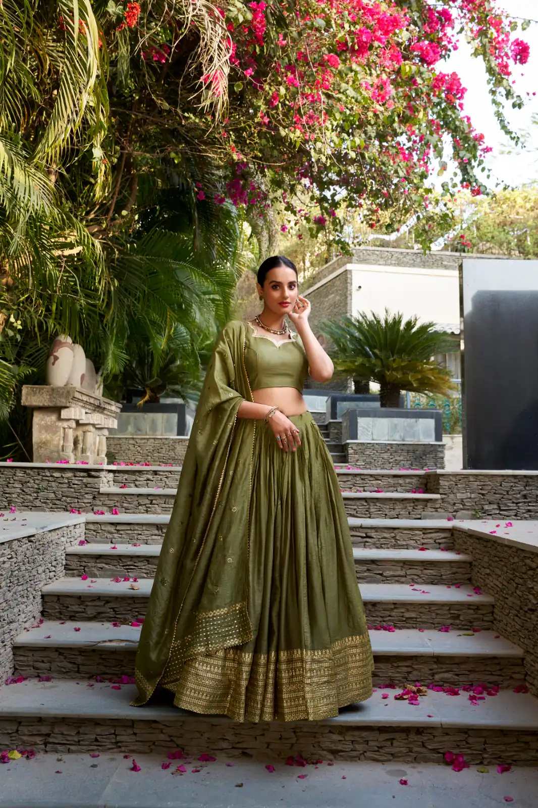Mehndi Chanderi Plain With Zari Weaving Work Border Lehenga Choli | Lehenga, Bollywood Lehenga, Creative Lehenga, Designer Lehenga, Embroidered Lehenga, Party Wear Lehenga