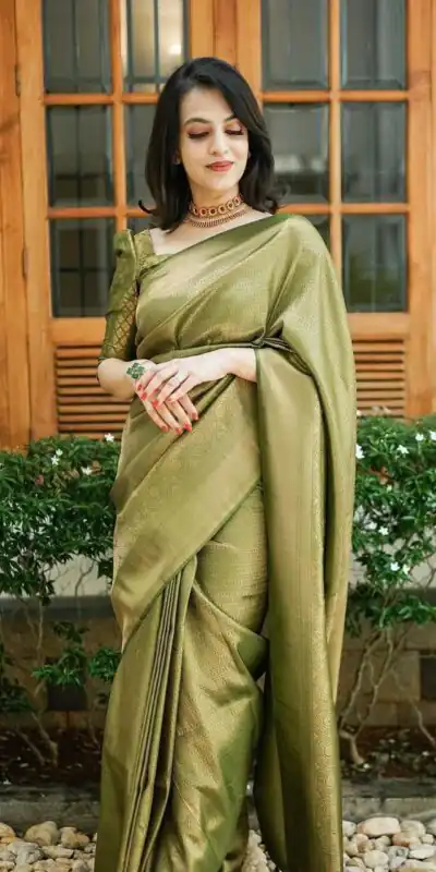 Mehndi Silk Jacquard Work On All Over Saree | Sarees, Bollywood Sarees, Creative Sarees, Designer Sarees, Embroidered Sarees, Ethnic Saree, Modern Digital sarees, Party Wear Sarees