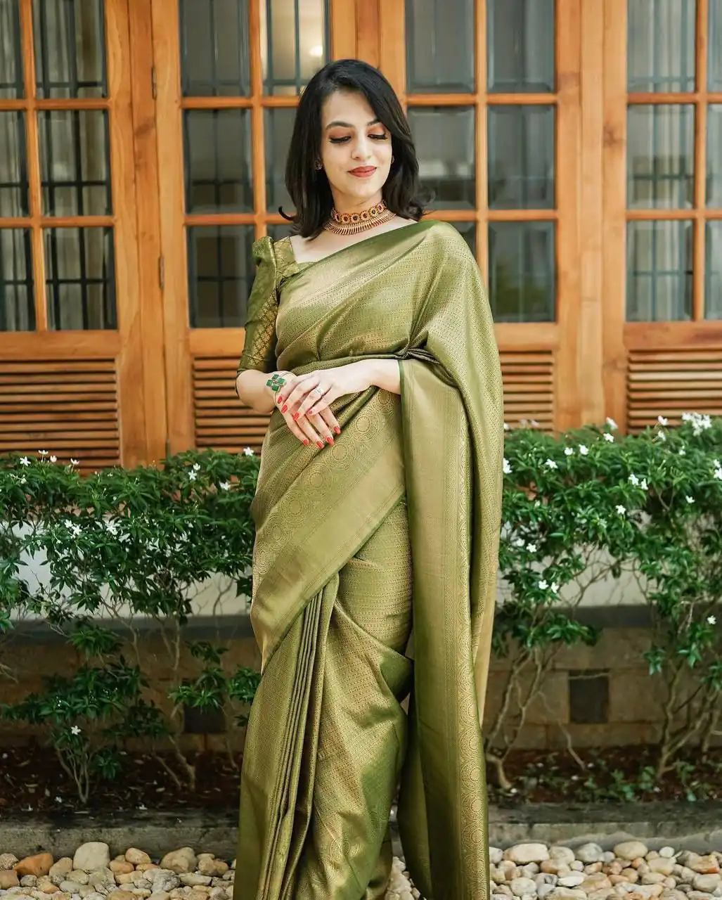 Mehndi Silk Jacquard Work On All Over Saree | Sarees, Bollywood Sarees, Creative Sarees, Designer Sarees, Embroidered Sarees, Ethnic Saree, Modern Digital sarees, Party Wear Sarees