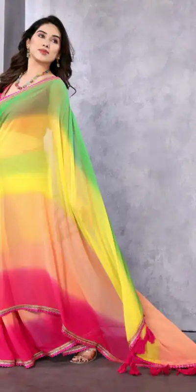 Multi Faux Georgette Party Wear Saree | Sarees, Bollywood Sarees, Creative Sarees, Designer Sarees, Embroidered Sarees, Ethnic Saree, Modern Digital sarees, Party Wear Sarees