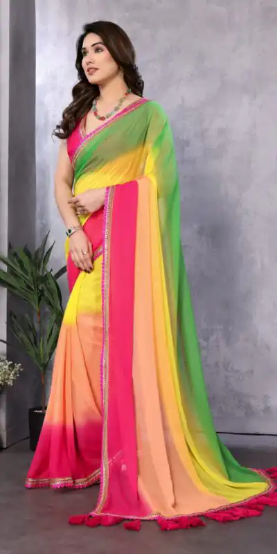 Multi Faux Georgette Party Wear Saree | Sarees, Bollywood Sarees, Creative Sarees, Designer Sarees, Embroidered Sarees, Ethnic Saree, Modern Digital sarees, Party Wear Sarees
