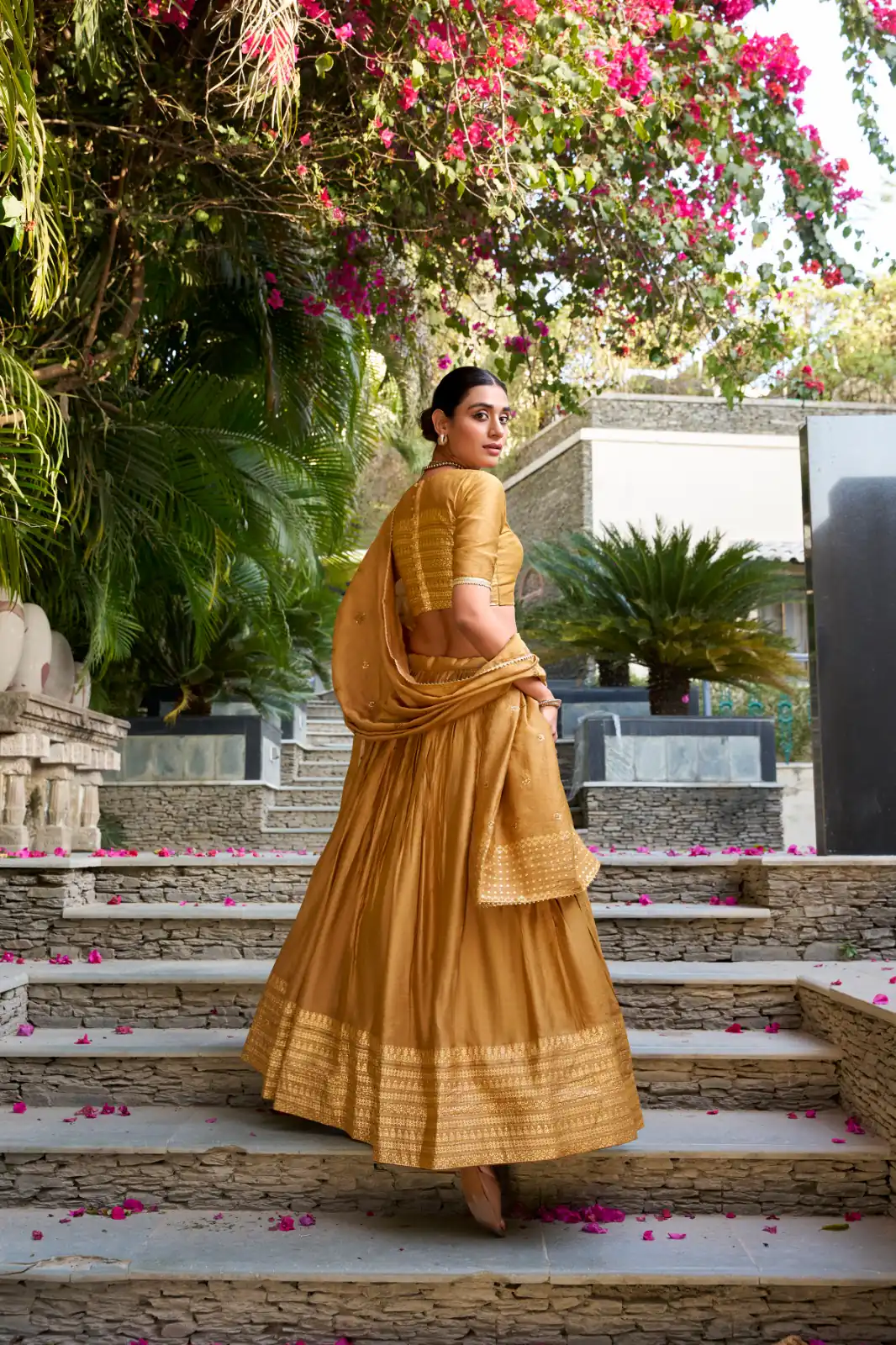 Mustard Chanderi Plain With Zari Weaving Work Border Lehenga Choli | Lehenga, Bollywood Lehenga, Creative Lehenga, Designer Lehenga, Embroidered Lehenga, Party Wear Lehenga