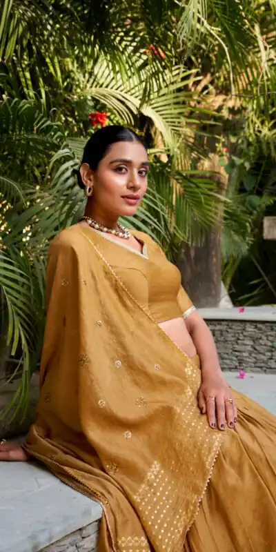 Mustard Chanderi Plain With Zari Weaving Work Border Lehenga Choli | Lehenga, Bollywood Lehenga, Creative Lehenga, Designer Lehenga, Embroidered Lehenga, Party Wear Lehenga