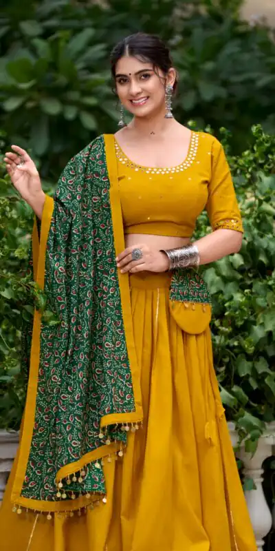 Mustard Cotton Plain Lehenga Choli | Lehenga, Bollywood Lehenga, Creative Lehenga, Designer Lehenga, Embroidered Lehenga, Party Wear Lehenga