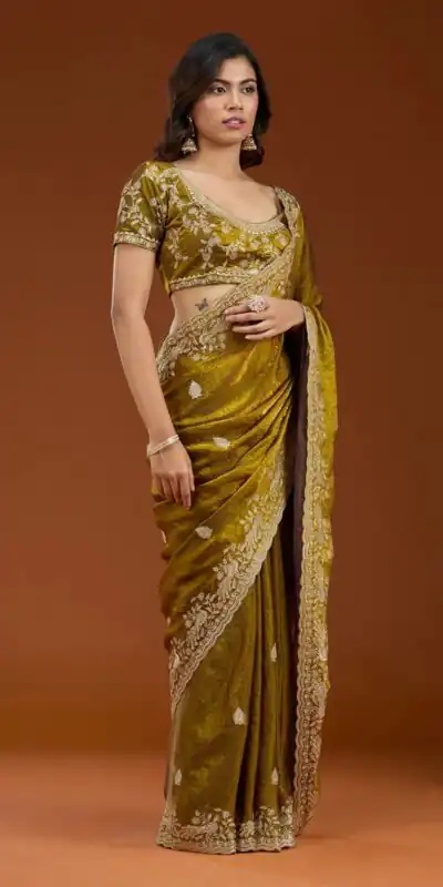 Mustard Fandy Satin Silk Embroidery Work Saree | Sarees, Bollywood Sarees, Creative Sarees, Designer Sarees, Embroidered Sarees, Ethnic Saree, Modern Digital sarees, Party Wear Sarees