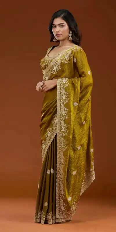 Mustard Fandy Satin Silk Embroidery Work Saree | Sarees, Bollywood Sarees, Creative Sarees, Designer Sarees, Embroidered Sarees, Ethnic Saree, Modern Digital sarees, Party Wear Sarees