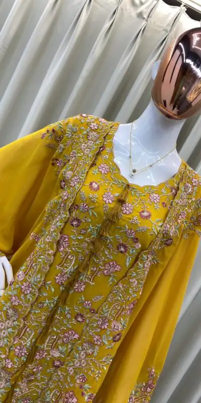 Mustard Faux Georgette Embroidery Work Salwar Suit | Jump Suits, Tops & Bottoms, Track Suits, Salwar suit, Casual Suits, Creative suits, Designer Suits, Palazzo Suits, Party Wear Suits, Patiala Suits, Straight Suits, Trendy Wear