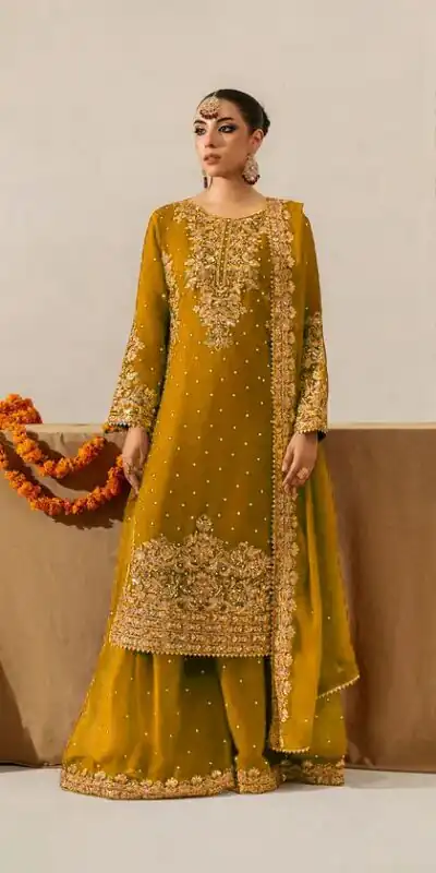 Mustard Faux Georgette Lace Work Salwar Suit | Jump Suits, Salwar suit, Casual Suits, Creative suits, Designer Suits, Palazzo Suits, Party Wear Suits, Patiala Suits, Straight Suits