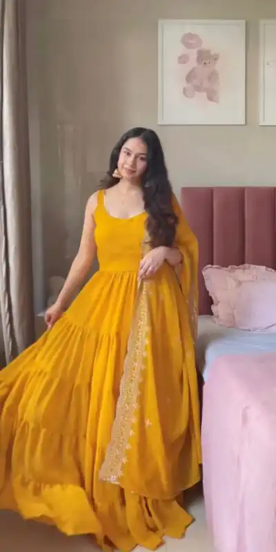 Mustard Faux Georgette Lace Work Salwar Suit | Jump Suits, Tops & Bottoms, Track Suits, Salwar suit, Casual Suits, Creative suits, Designer Suits, Palazzo Suits, Party Wear Suits, Patiala Suits, Straight Suits, Trendy Wear