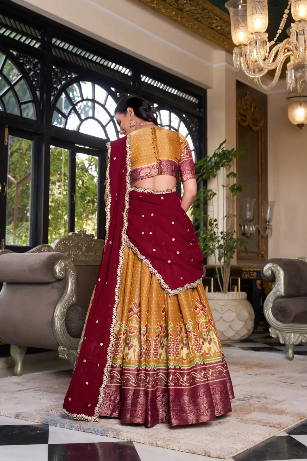 Mustard Kanchipuram Embroider Lehenga Choli | Lehenga, Bollywood Lehenga, Creative Lehenga, Designer Lehenga, Embroidered Lehenga, Party Wear Lehenga