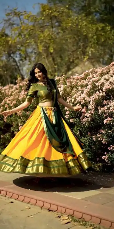 Mustard Kanchipuram Zari Weaving Lehenga Choli | Lehenga, Bollywood Lehenga, Creative Lehenga, Designer Lehenga, Embroidered Lehenga, Party Wear Lehenga