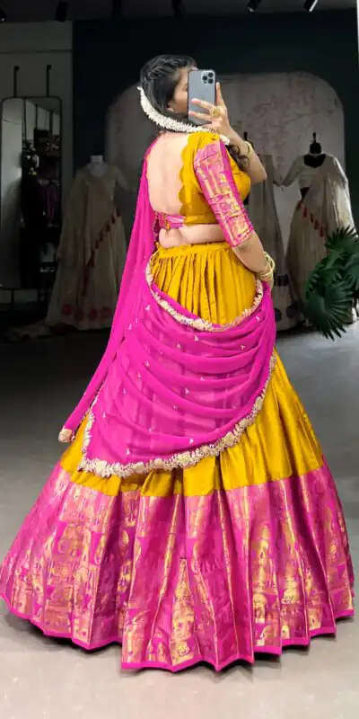 Mustard Narayan Pattu Zari Weaving Work Lehenga Choli | Lehenga, Bollywood Lehenga, Creative Lehenga, Designer Lehenga, Embroidered Lehenga, Party Wear Lehenga