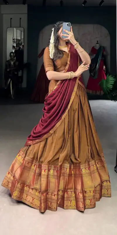 Mustard Narayan Pet Zari Weaving Lehenga Choli | Lehenga, Bollywood Lehenga, Creative Lehenga, Designer Lehenga, Embroidered Lehenga, Party Wear Lehenga