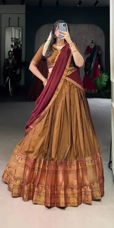Mustard Narayan Pet Zari Weaving Lehenga Choli | Lehenga, Bollywood Lehenga, Creative Lehenga, Designer Lehenga, Embroidered Lehenga, Party Wear Lehenga