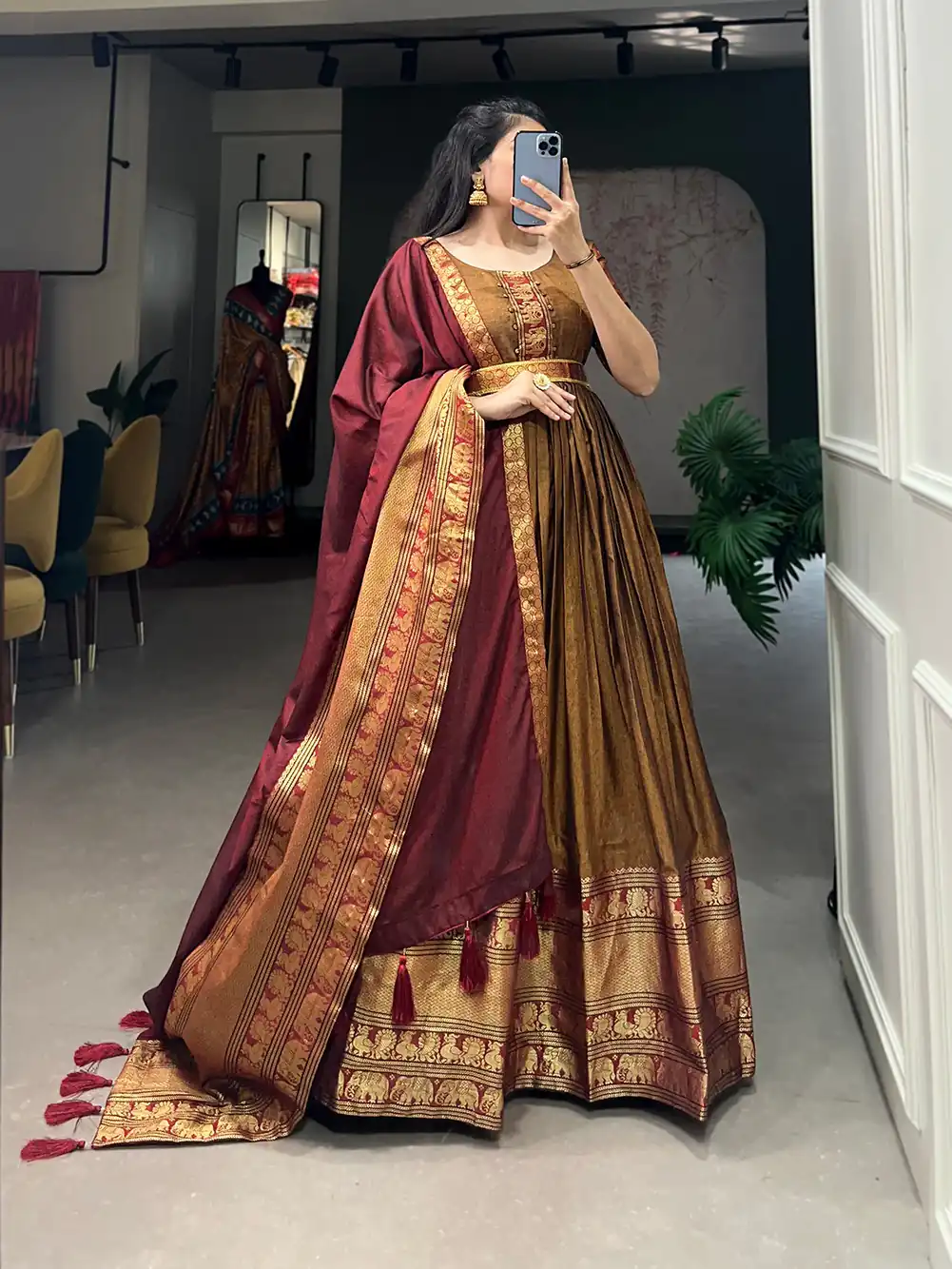 Mustard Narayan Pet Zari Weaving Work Gown | Gowns, Bollywood Gowns, Creative Gowns, Designer Gowns, Embroidered Gowns, Party Wear Gowns