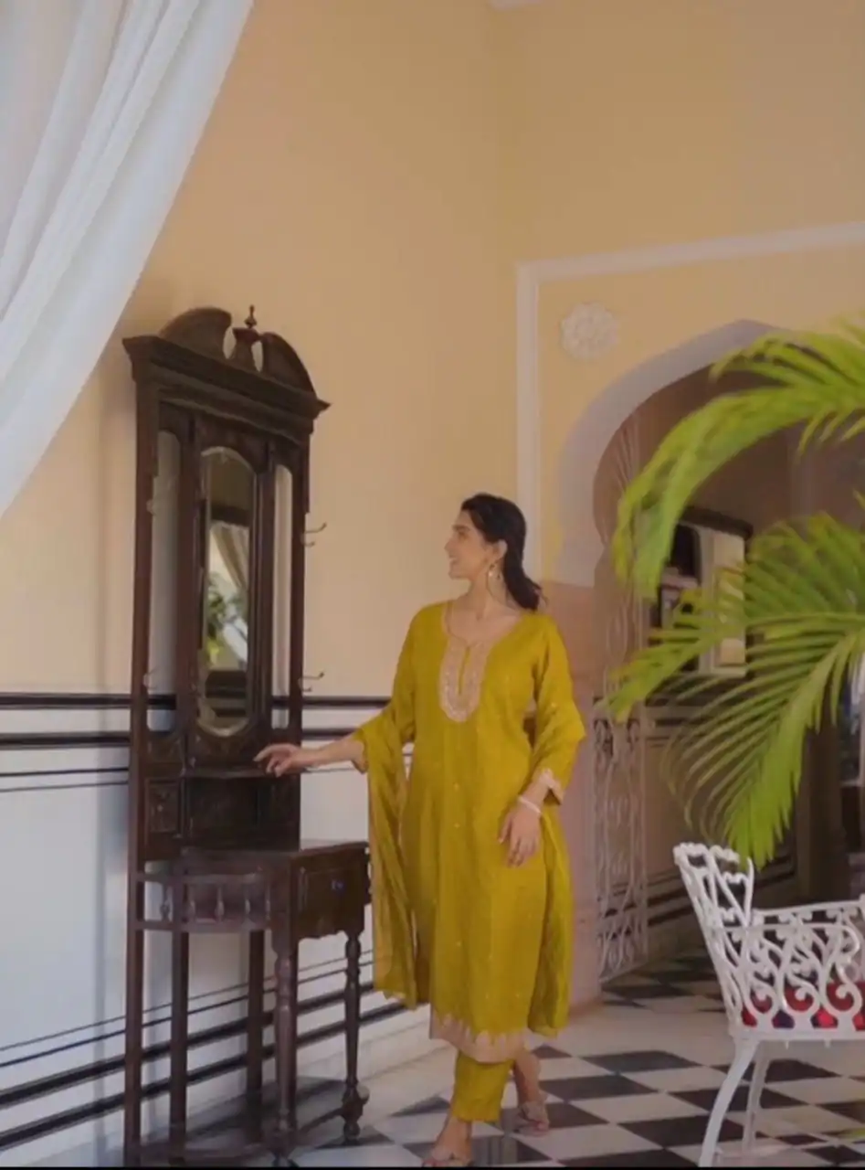 Mustard Pure Chinon Embroidery Salwar Suit | Jump Suits, Tops & Bottoms, Track Suits, Salwar suit, Casual Suits, Creative suits, Designer Suits, Palazzo Suits, Party Wear Suits, Patiala Suits, Straight Suits, Trendy Wear