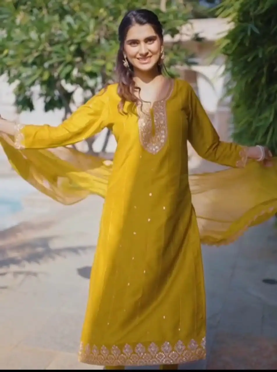 Mustard Pure Chinon Embroidery Salwar Suit | Jump Suits, Tops & Bottoms, Track Suits, Salwar suit, Casual Suits, Creative suits, Designer Suits, Palazzo Suits, Party Wear Suits, Patiala Suits, Straight Suits, Trendy Wear