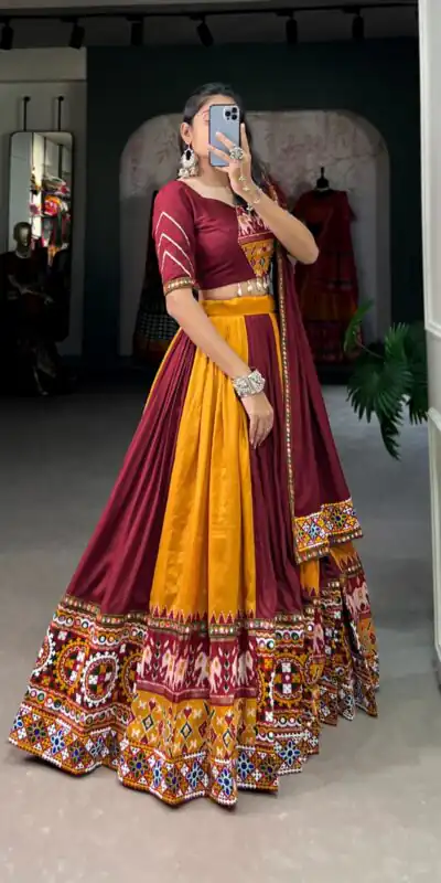 Mustard Rayon Printed Silk Work Lehenga Choli | Lehenga, Bollywood Lehenga, Creative Lehenga, Designer Lehenga, Embroidered Lehenga, Party Wear Lehenga