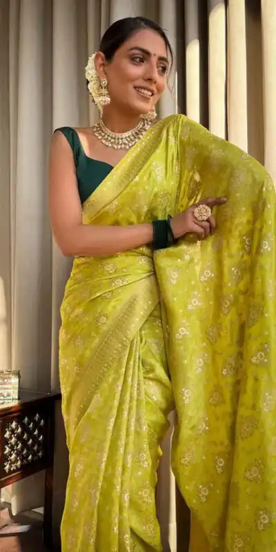 Mustard Soft Silk Jacquard All Over Saree | Sarees, Bollywood Sarees, Creative Sarees, Designer Sarees, Embroidered Sarees, Ethnic Saree, Modern Digital sarees, Party Wear Sarees