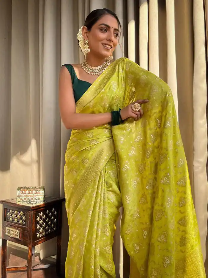 Mustard Soft Silk Jacquard All Over Saree | Sarees, Bollywood Sarees, Creative Sarees, Designer Sarees, Embroidered Sarees, Ethnic Saree, Modern Digital sarees, Party Wear Sarees