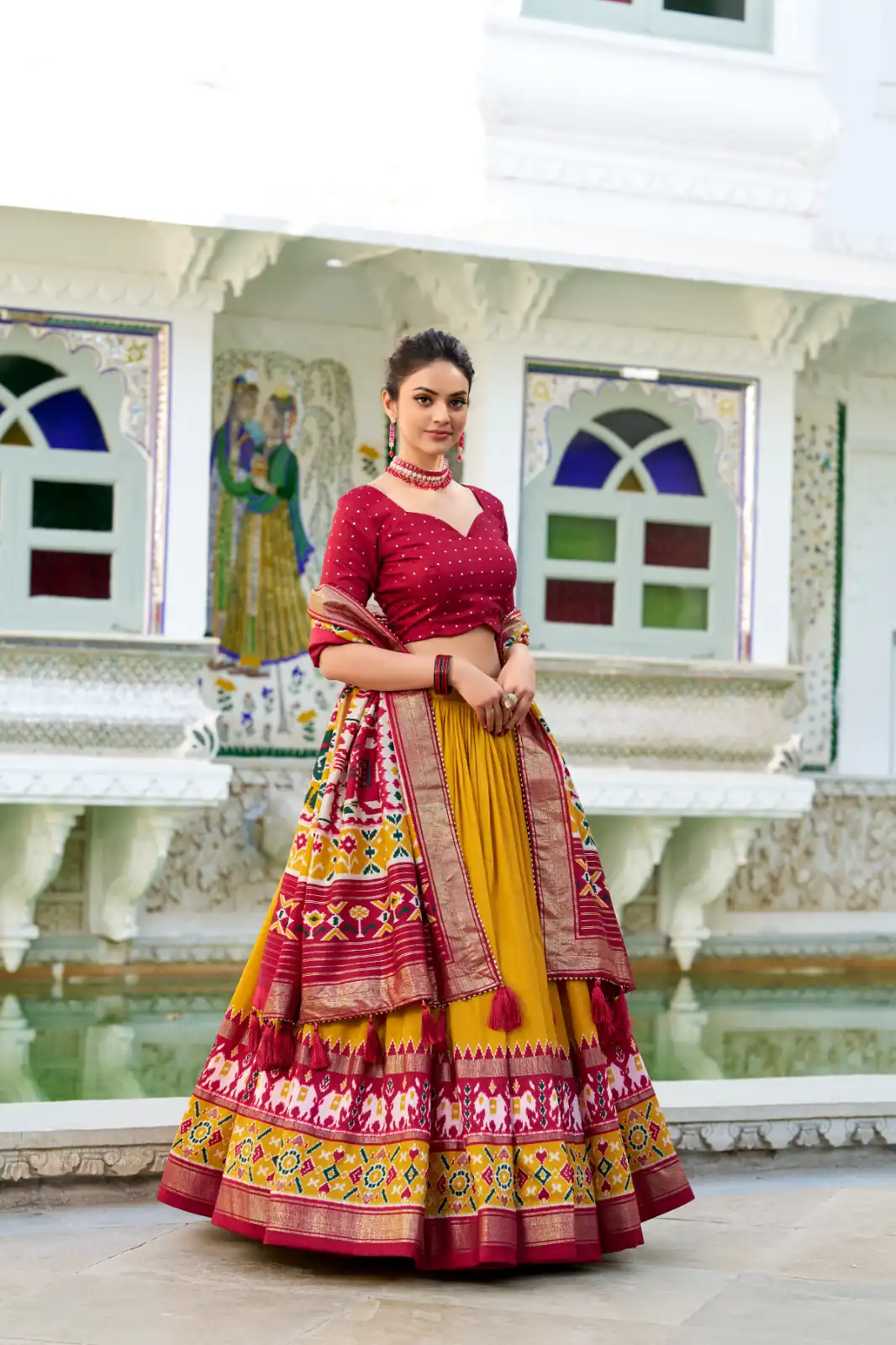 Mustard Tasar Silk Patola Print Gotta Patti Lehenga Choli | Lehenga, Bollywood Lehenga, Creative Lehenga, Designer Lehenga, Embroidered Lehenga, Party Wear Lehenga