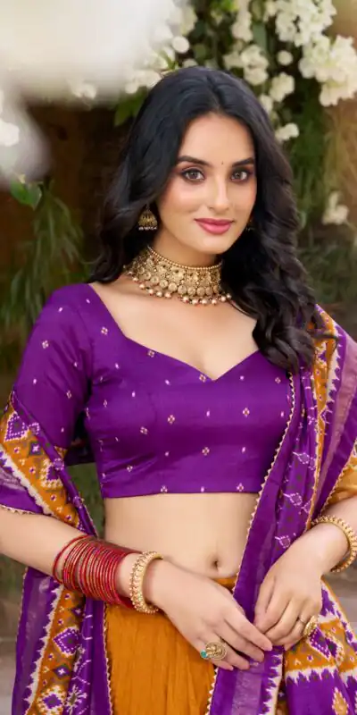 Mustard Tushar Silk Patola Printed Lehenga Choli | Lehenga, Bollywood Lehenga, Creative Lehenga, Designer Lehenga, Embroidered Lehenga, Party Wear Lehenga