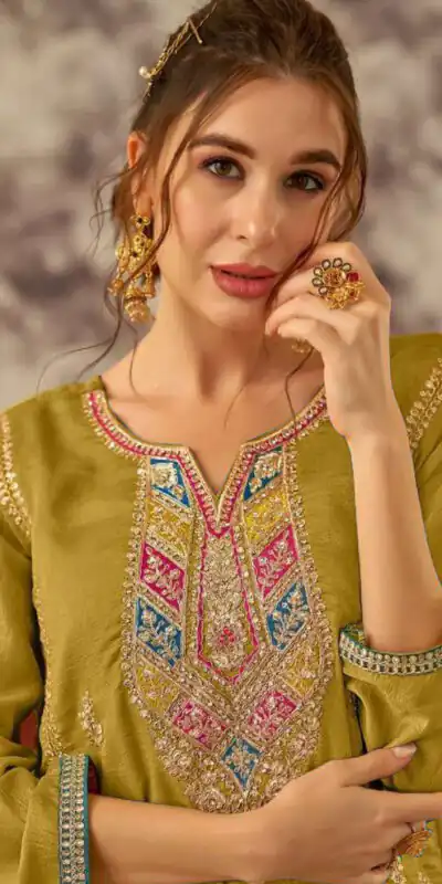 Mustard Vichitra Embroidery Codding Sequence Salwar Suit | Jump Suits, Salwar suit, Casual Suits, Creative suits, Designer Suits, Palazzo Suits, Party Wear Suits, Patiala Suits, Straight Suits