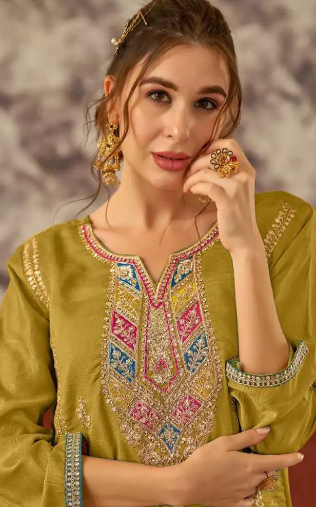 Mustard Vichitra Embroidery Codding Sequence Salwar Suit | Jump Suits, Salwar suit, Casual Suits, Creative suits, Designer Suits, Palazzo Suits, Party Wear Suits, Patiala Suits, Straight Suits