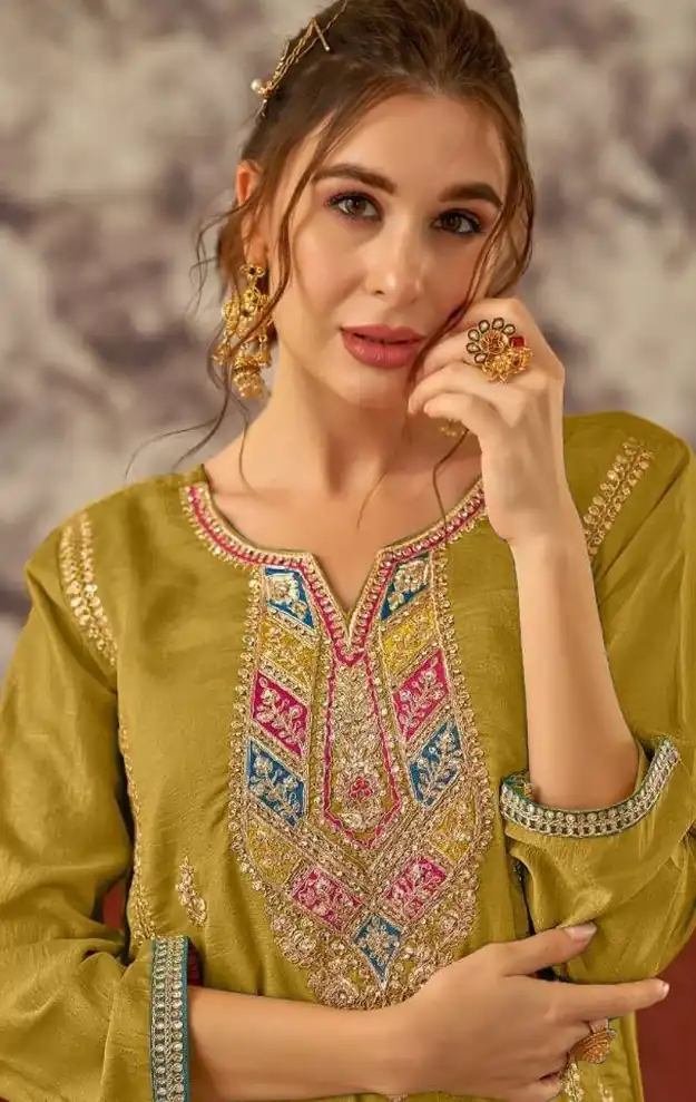 Mustard Vichitra Embroidery Codding Sequence Salwar Suit | Salwar suit, Casual Suits, Creative suits, Designer Suits, Palazzo Suits, Party Wear Suits, Patiala Suits, Straight Suits