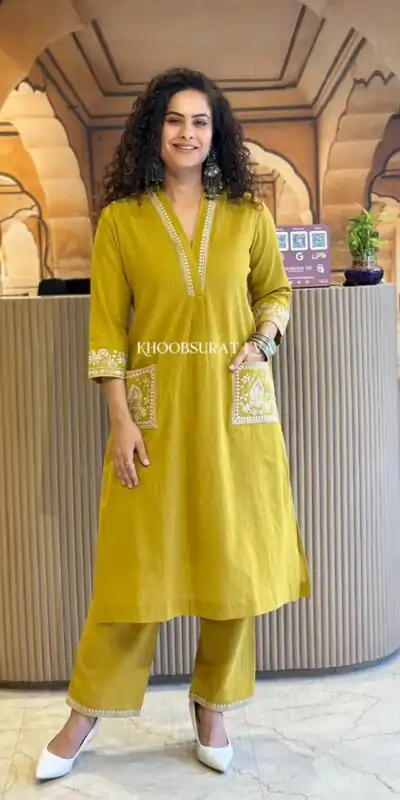 Mustered Cambric Cotton Embroidery Lace Work Kurti | Kurti, Bollywood Kurti, Creative Kurtis, Designer Kurti, Party Wear Kurti, Selfie Kurti