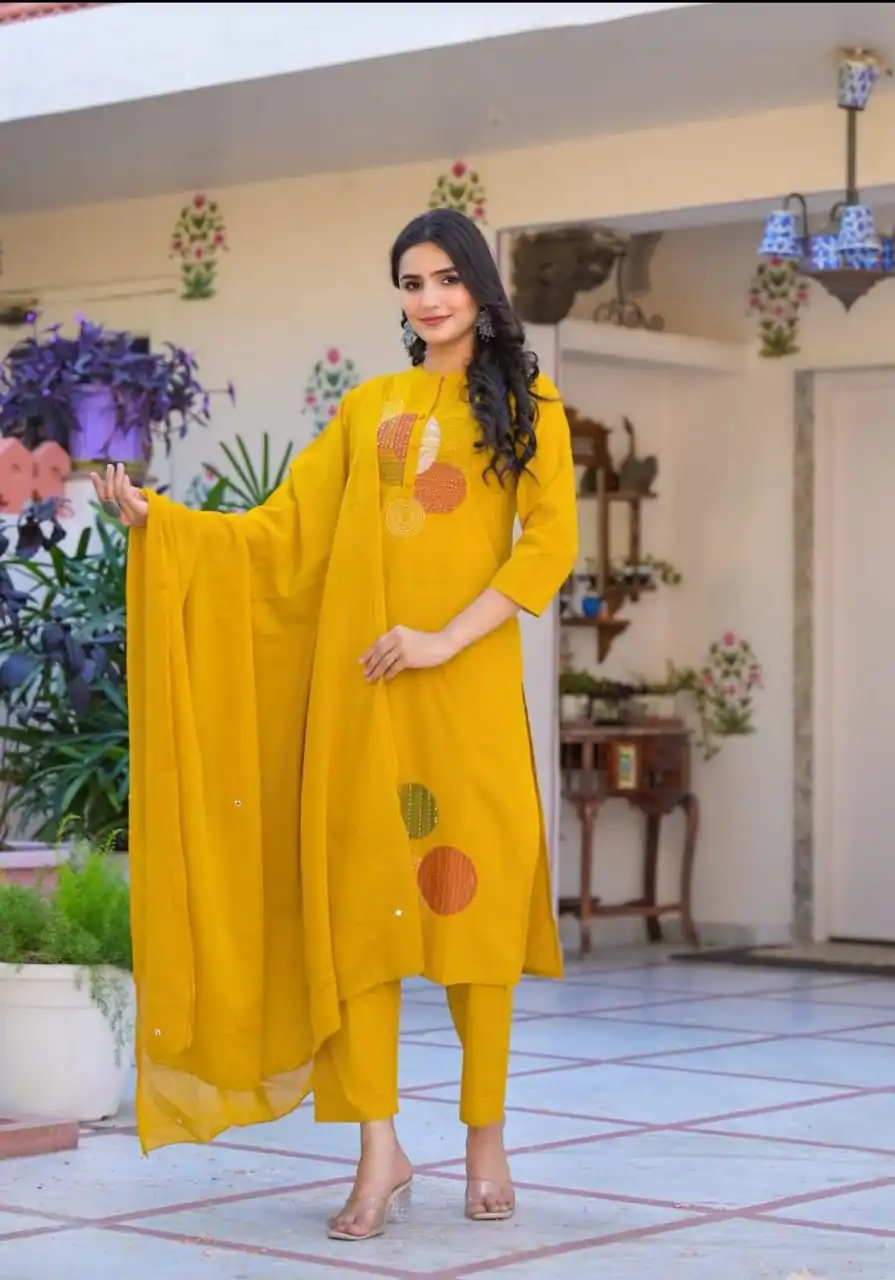 Mustered Chanderi Embroidery Mirror Work Salar Suit | Jump Suits, Salwar suit, Casual Suits, Creative suits, Designer Suits, Palazzo Suits, Party Wear Suits, Patiala Suits, Straight Suits