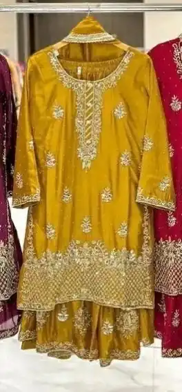 Mustered Chinon Silk Embroidery Work Salwar Suit | Jump Suits, Salwar suit, Casual Suits, Creative suits, Designer Suits, Palazzo Suits, Party Wear Suits, Patiala Suits, Straight Suits