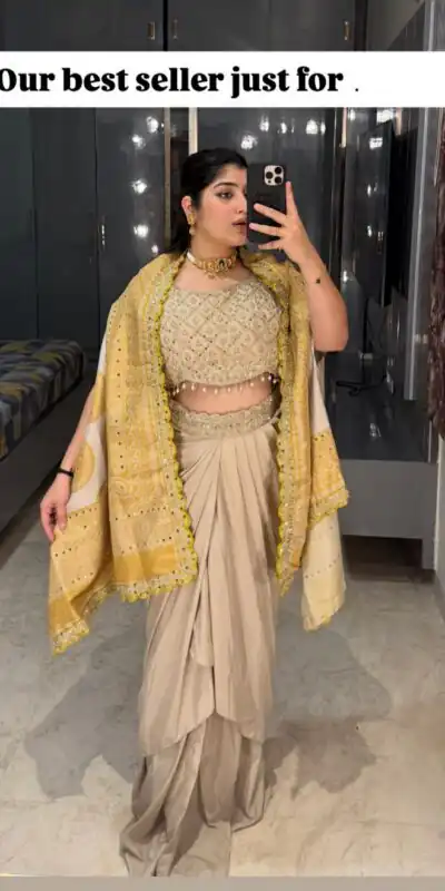 Mustered Crap Silk Embroidery Mirror Work Dhoti Suit | Jump Suits, Salwar suit, Casual Suits, Creative suits, Designer Suits, Palazzo Suits, Party Wear Suits, Patiala Suits, Straight Suits