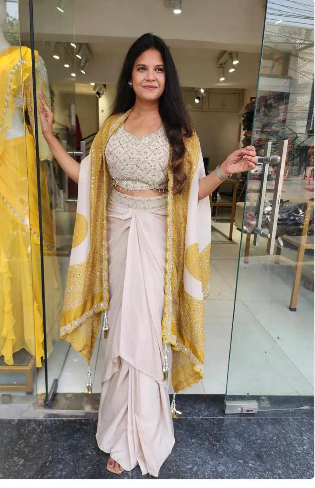 Mustered Crap Silk Embroidery Mirror Work Dhoti Suit | Jump Suits, Salwar suit, Casual Suits, Creative suits, Designer Suits, Palazzo Suits, Party Wear Suits, Patiala Suits, Straight Suits