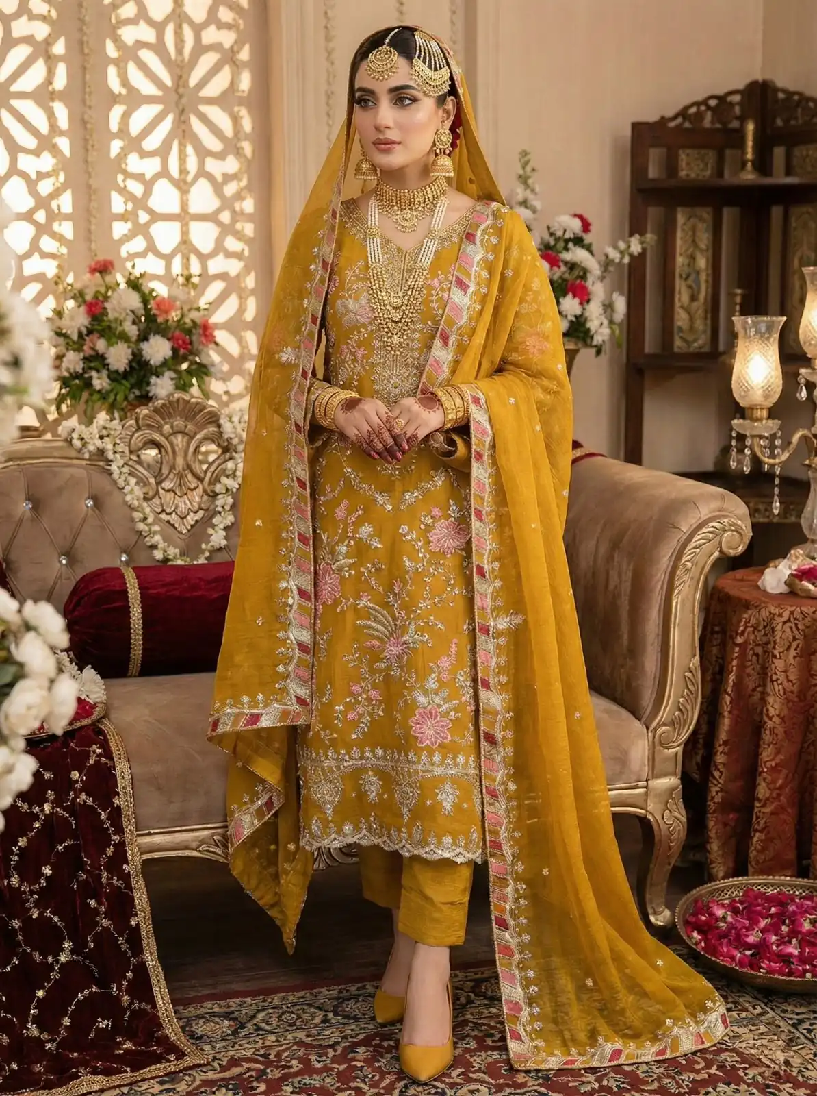 Mustered Crunchy Silk Embroidery Lace Work Salwar Suit | Jump Suits, Salwar suit, Casual Suits, Creative suits, Designer Suits, Palazzo Suits, Party Wear Suits, Patiala Suits, Straight Suits