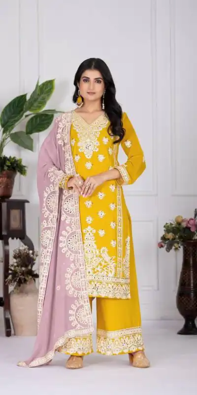 Mustered Faux Georgette With Embroider Salwar Suit | Jump Suits, Salwar suit, Casual Suits, Creative suits, Designer Suits, Palazzo Suits, Party Wear Suits, Patiala Suits, Straight Suits