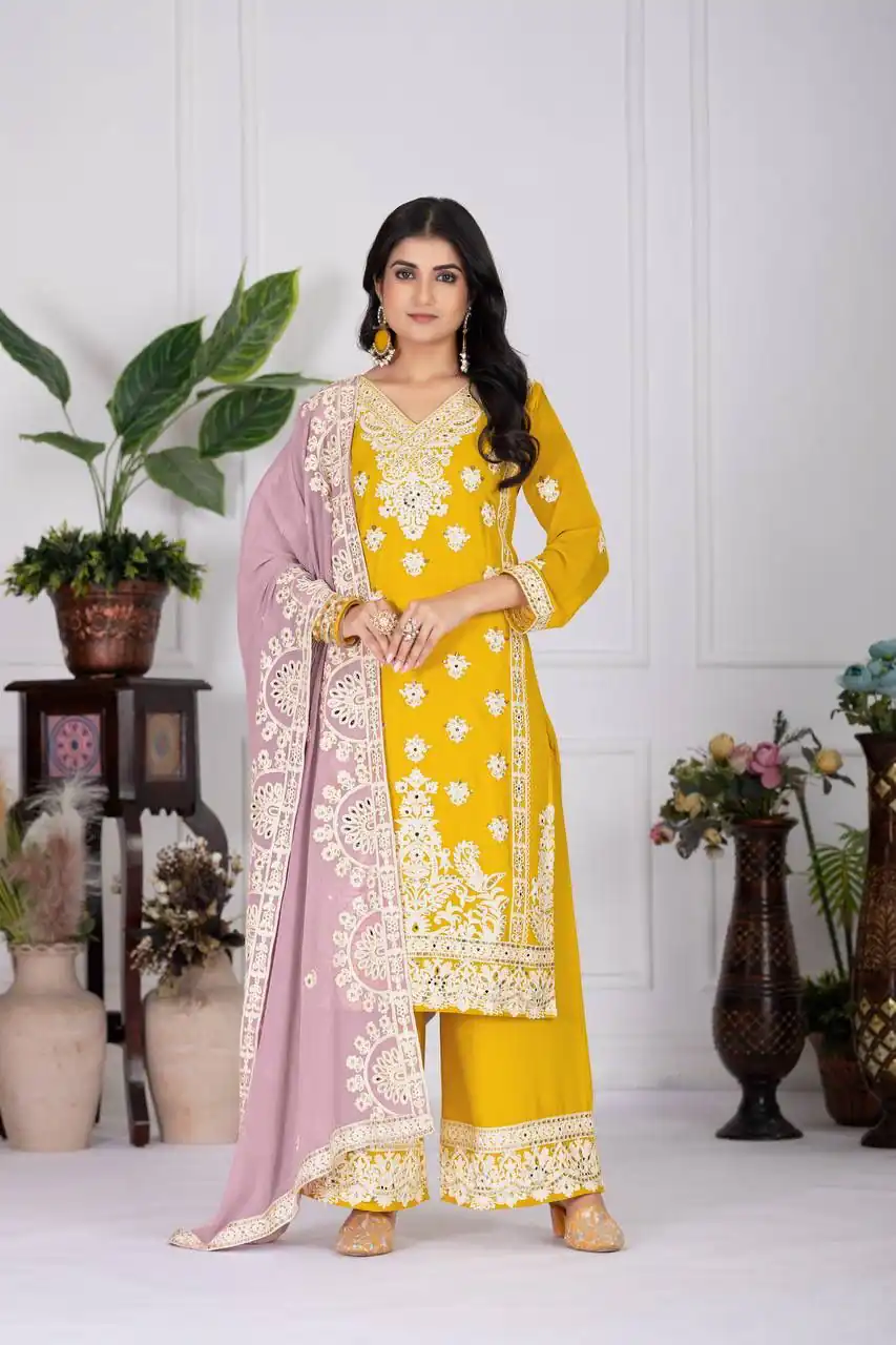 Mustered Faux Georgette With Embroider Salwar Suit | Jump Suits, Salwar suit, Casual Suits, Creative suits, Designer Suits, Palazzo Suits, Party Wear Suits, Patiala Suits, Straight Suits