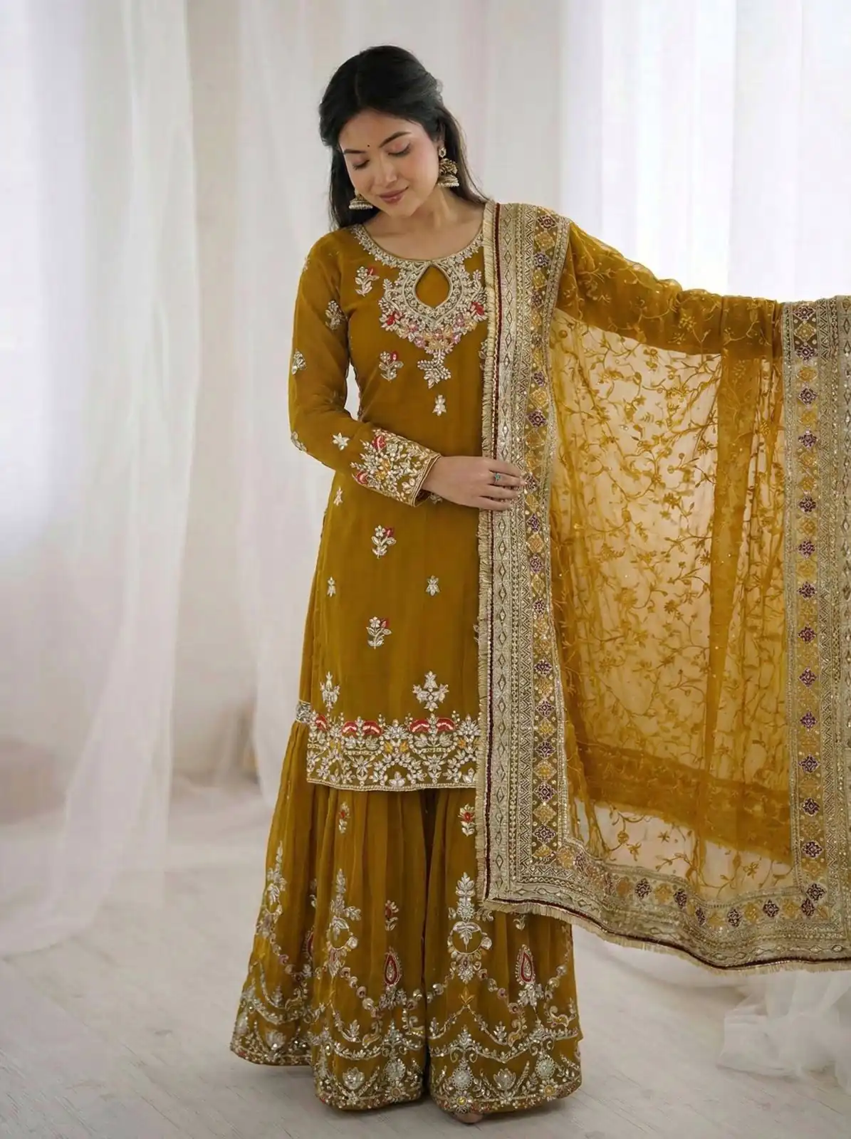 Mustered Georgette Sequence Work Salwar Suit | Jump Suits, Salwar suit, Casual Suits, Creative suits, Designer Suits, Palazzo Suits, Party Wear Suits, Patiala Suits, Straight Suits