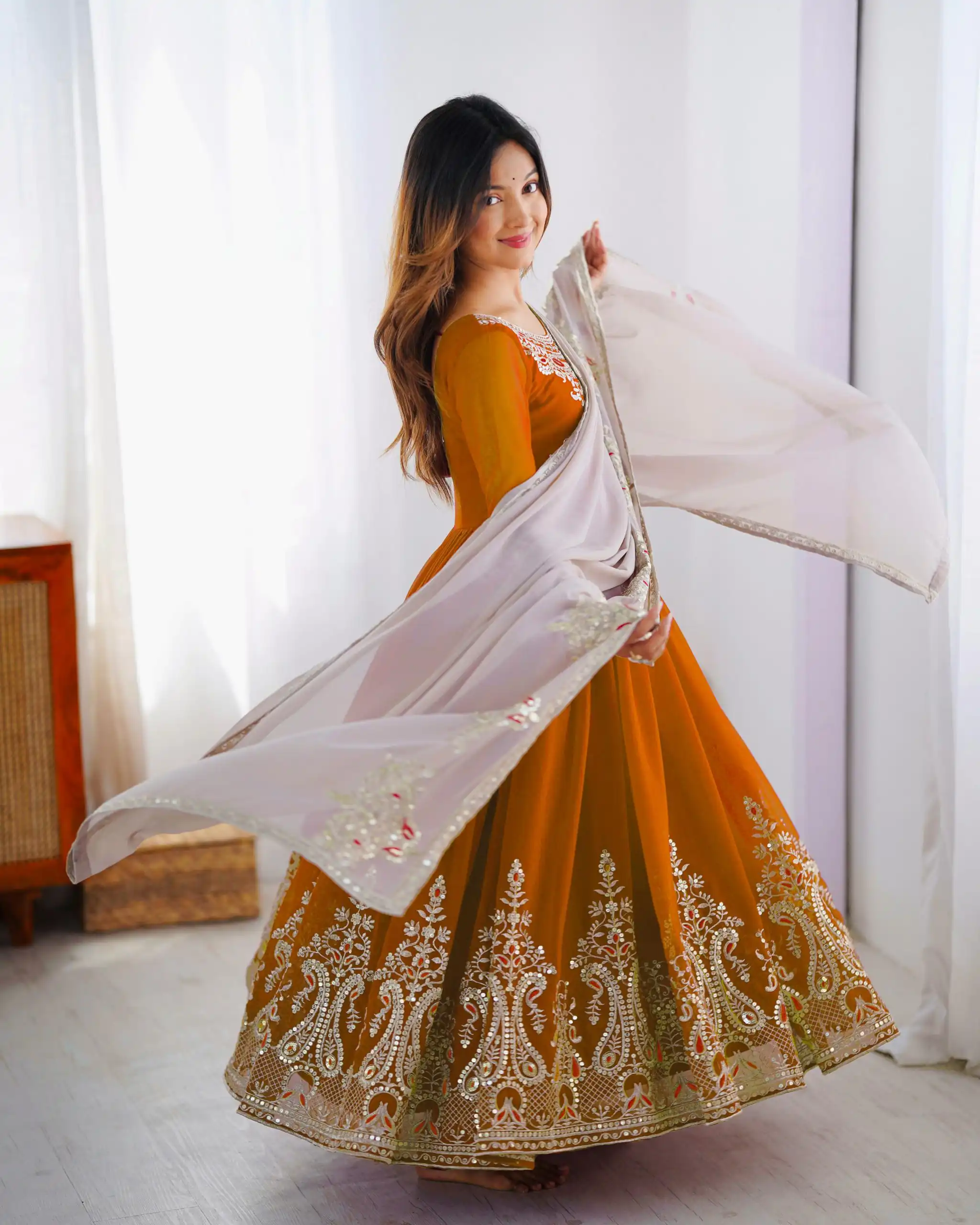 Mustered Georgette With Embroidery Work Gown | Jump Suits, Salwar suit, Casual Suits, Creative suits, Designer Suits, Palazzo Suits, Party Wear Suits, Patiala Suits, Straight Suits