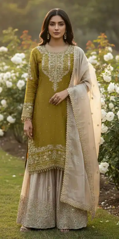 Mustered Organza Silk Embroidery Lace Work Salwar Suit | Jump Suits, Salwar suit, Casual Suits, Creative suits, Designer Suits, Palazzo Suits, Party Wear Suits, Patiala Suits, Straight Suits