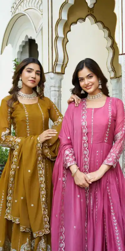 Mustered Star Georgette Embroidery Work Gown | Jump Suits, Salwar suit, Casual Suits, Creative suits, Designer Suits, Palazzo Suits, Party Wear Suits, Patiala Suits, Straight Suits