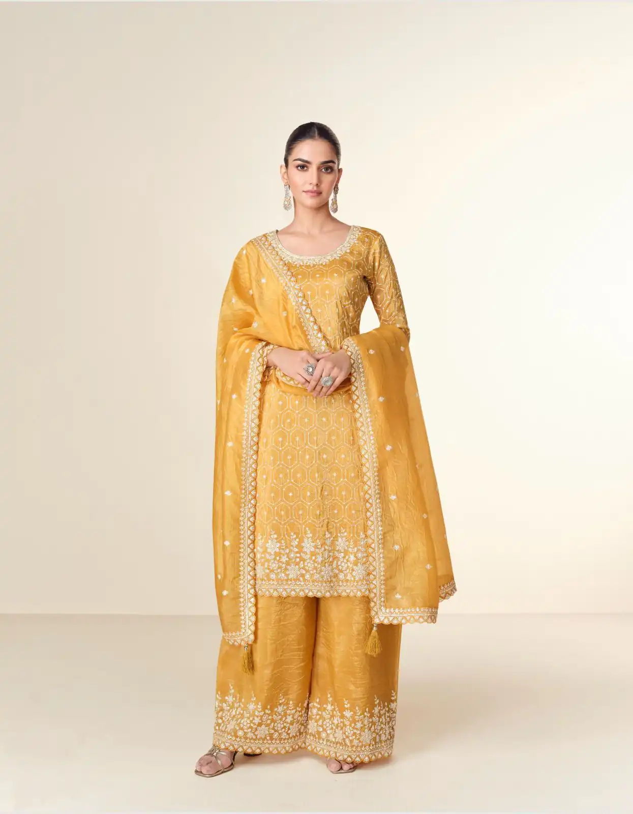 Mustered Tissue Crush Embroidery Work Salwar Suit | Jump Suits, Salwar suit, Casual Suits, Creative suits, Designer Suits, Palazzo Suits, Party Wear Suits, Patiala Suits, Straight Suits