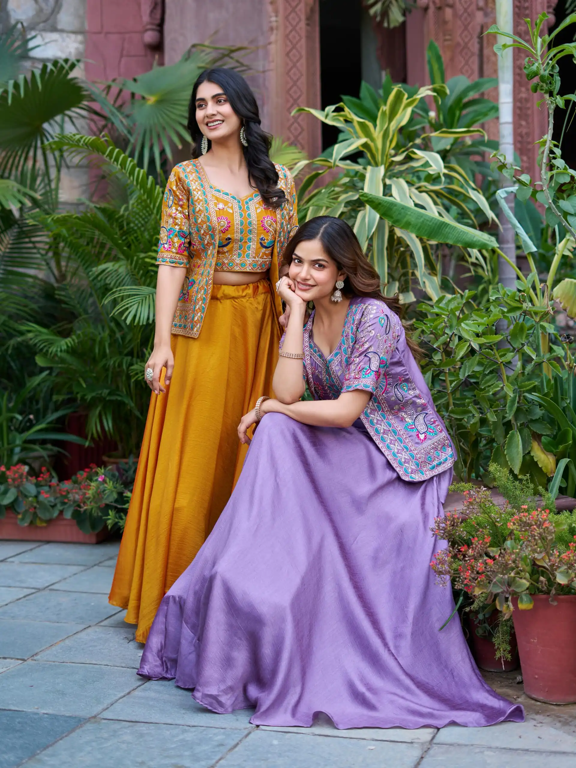 Mustered Vichitra Embroidery Thread Work Lehenga Choli | Lehenga, Bollywood Lehenga, Creative Lehenga, Designer Lehenga, Embroidered Lehenga, Party Wear Lehenga