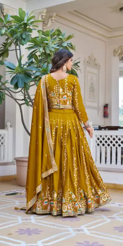 Mustered Vichitra Embroidery Work Lehenga Choli | Lehenga, Bollywood Lehenga, Creative Lehenga, Designer Lehenga, Embroidered Lehenga, Party Wear Lehenga