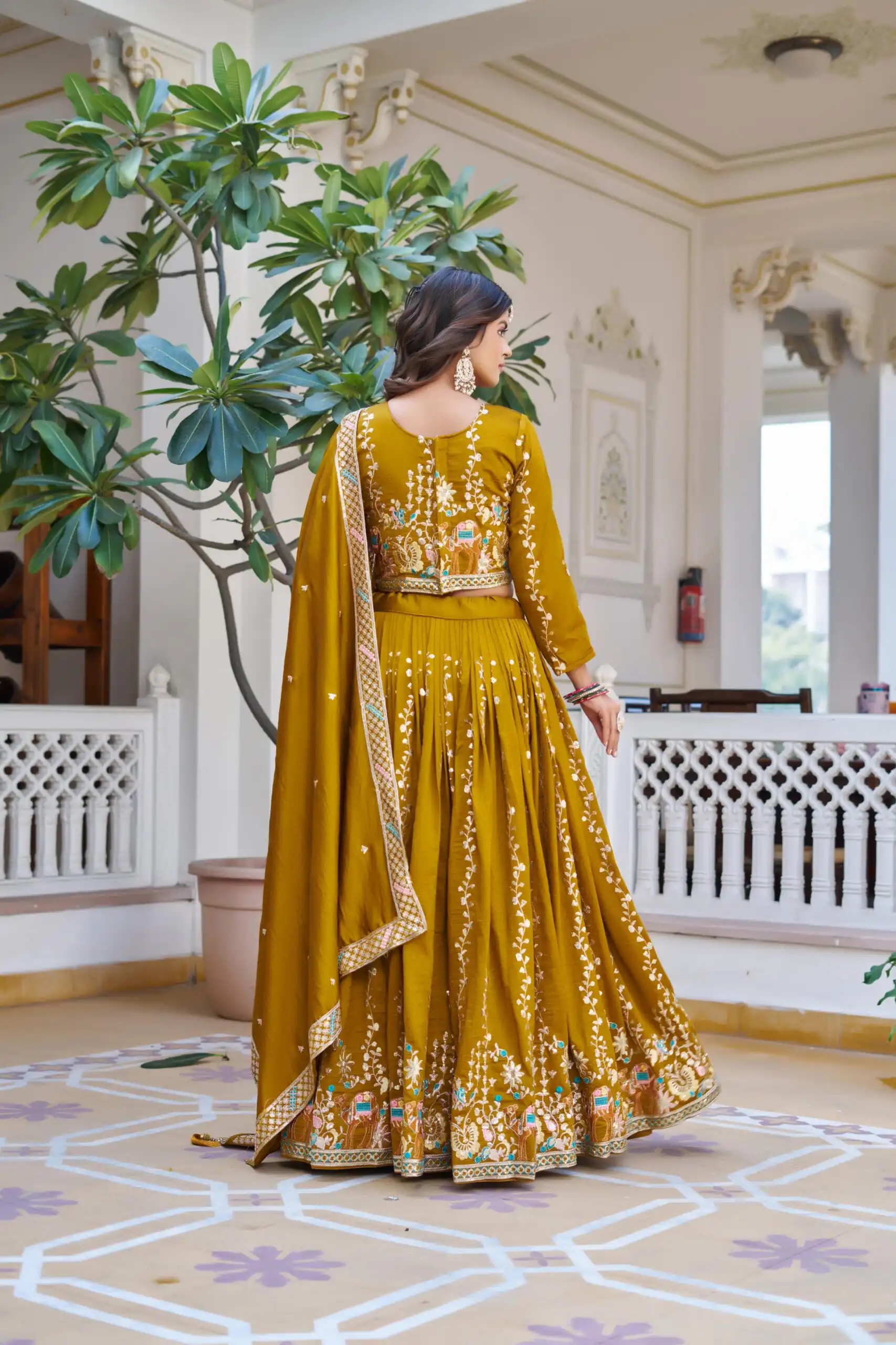 Mustered Vichitra Embroidery Work Lehenga Choli | Lehenga, Bollywood Lehenga, Creative Lehenga, Designer Lehenga, Embroidered Lehenga, Party Wear Lehenga