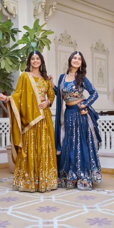 Mustered Vichitra Embroidery Work Lehenga Choli | Lehenga, Bollywood Lehenga, Creative Lehenga, Designer Lehenga, Embroidered Lehenga, Party Wear Lehenga